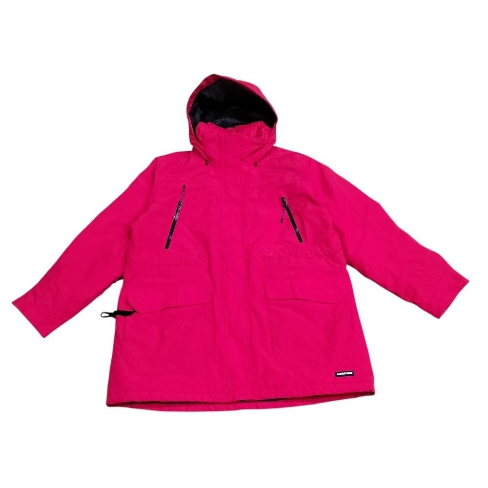 Lands' End Women's Vibrant Red Hooded Raincoat Size 18